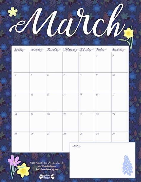 Free Printable March Calendar